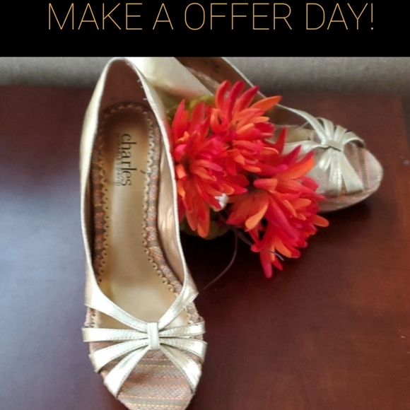 Charles David Shoes - Wedges with peep toe,  stripes on heels